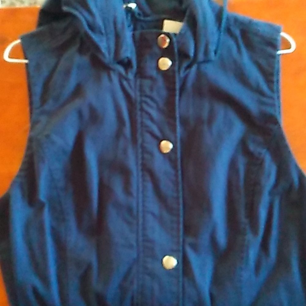 V3 Ci Sono Collection Blue hooded Zip/Snap utility vest Drawstring Waist SZ LRG